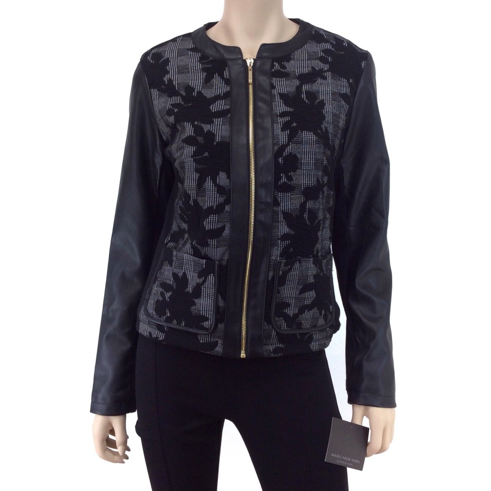 Marc New York Jacket Women Medium Black Soft Vegan Leather Full Zip NWT